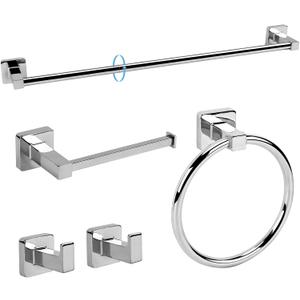 5 Pieces Polished Chrome Bathroom Hardware Accessories Set,Stainless Steel 23.6" Hand Towel Bar Set, Toilet Paper Holder, Towel Ring Towel Rack Set Silver
