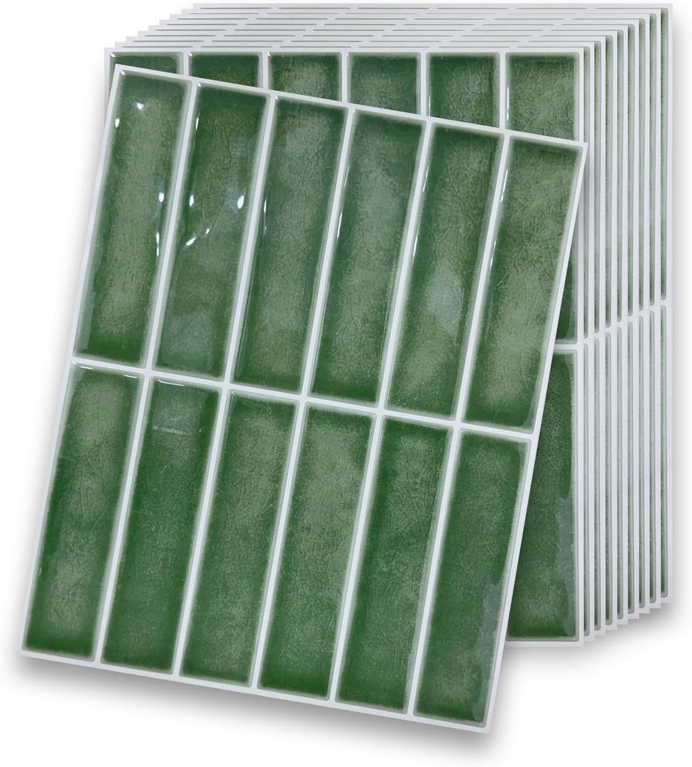 10-Sheet Peel and Stick Backsplash for Kitchen, 10” x 8” Self Adhesive Marble Green Wall Tile Waterproof Removable Stick on Backsplash for Kitchen Bathroom Fireplace, Green Marble