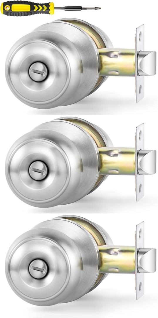 Lanwandeng 3 Pack Interior Door Knobs for Bedroom or Bathroom, Brushed Nickel Privacy Door Knob, Keyless Door Handle Locks (Satin Nickel)