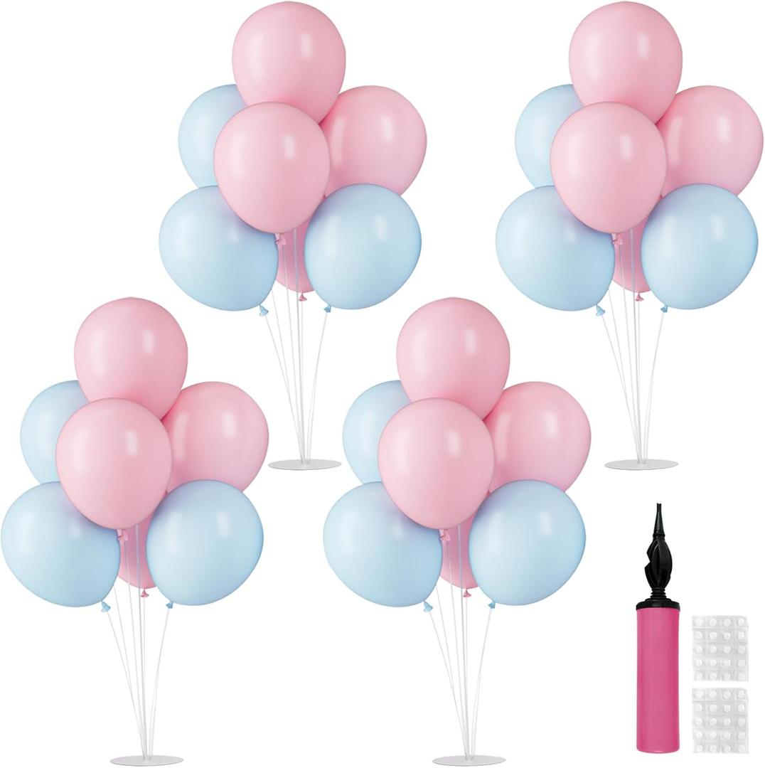 4 Sets Balloon Stand Kit, Balloon Sticks Holder with Blue and Pink Balloons for Table Centerpiece Gender Reveal Birthday Boys Girls Party Decorations(Blue and Pink)