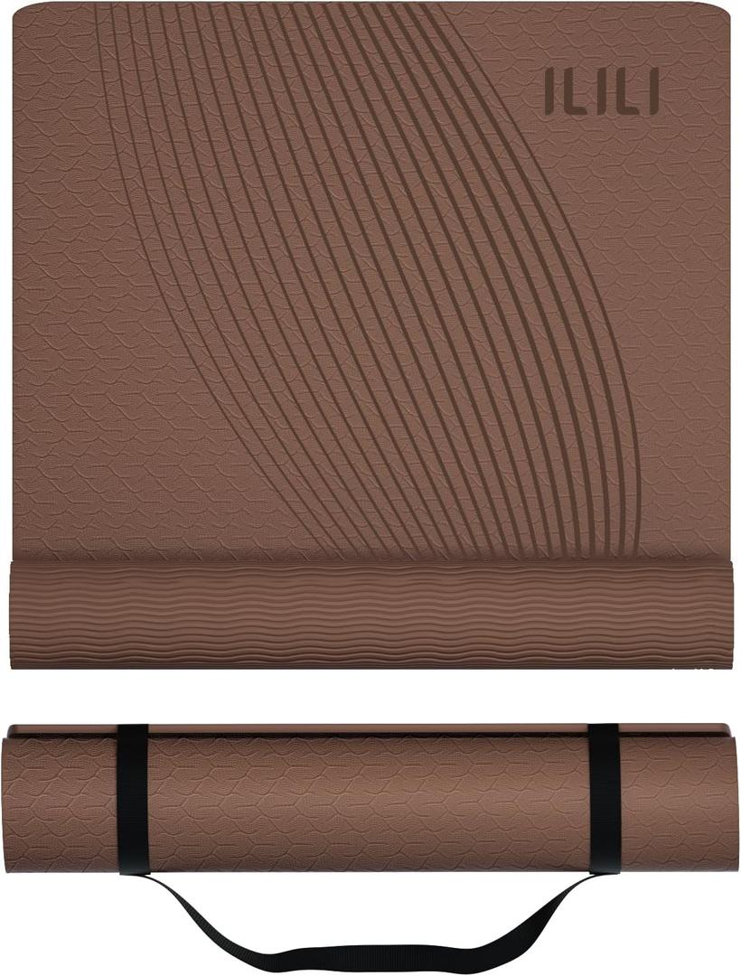 ILILI Yoga Mat, TPE Exercise Mat, Tear-Resistant, Fitness Yoga Mat with Carrying Strap, 72''x25''0.3''(8mm), Ideal for Yoga, Pilates, Home Workouts, Stretching & All Fitness Routines