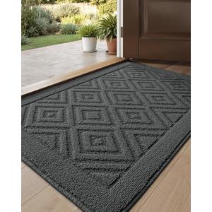 DEXI Front Door Mat for Entryway, 24x36 Washable Entry Rugs with Non Slip Backing, Low Profile Absorbent Welcome Floor Doormat for Inside Home, Entrance, Dark Grey