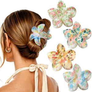 2 x 4 PCS Flower Hair Clips for Women Medium Floral Claw Clips