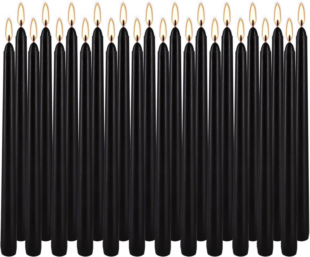 24-Pack Black Taper Candles 10-Inch Unscented Dripless - 7.5-Hour Burn Time Long-Lasting Candles for Weddings, Churches, Festivals, Altars (3/4-Inch Thick)