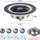 4 x 3 in 1 Kitchen Sink Drain Strainer and Stopper Combo, Stainless Steel Pop Up Kitchen Sink Stopper, Sink Drain Strainer for Standard 3-1/2 Inch Drain