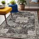Washable 3x5 Area Rug - Soft Area Rugs for Living Room Stain Resistant Carpet Vintage Lightweight Rugs for Bedroom Kitchen entryway with Non Slip Backing Home Decor Small Matt Black