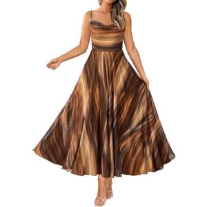 BTFBM Women Summer Floral Maxi Dresses Elegant Spaghetti Strap Dress Printed Party Dress Beach Long Dresses (Brown, XL)