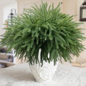 12 Pcs Real Touch Norfolk Pine Branch, 18" Christmas Artificial Green Plants Branches Faux Greenery Stem Fake Cedar Pine Picks for Vase DIY Crafts Garland Wreath Home Xmas Decor