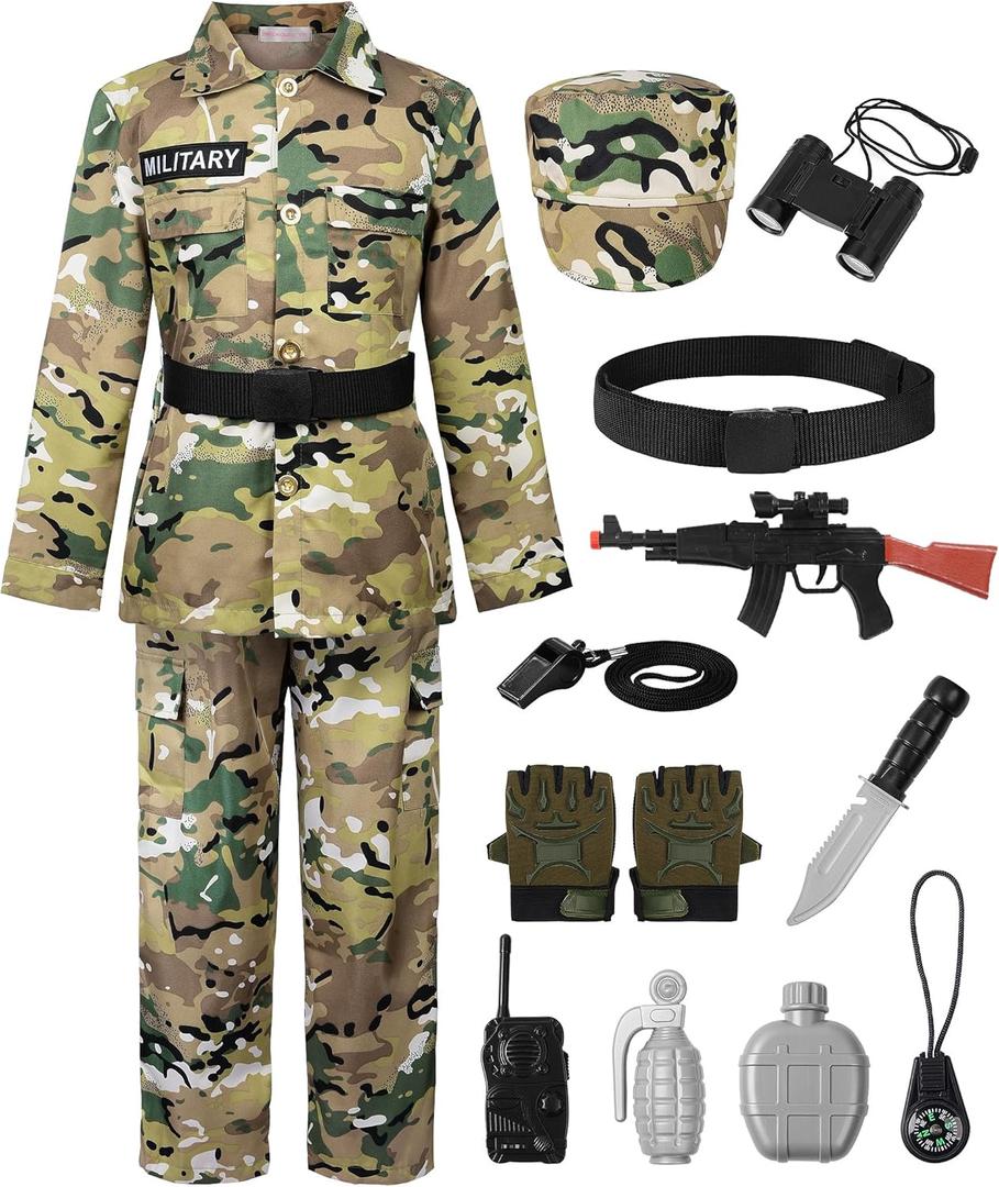 ReliBeauty Soldier Costume Army Camouflage Uniform (6/120, Camouflage(with Accessories))