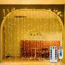 PXB NIUYA Christmas Curtain Lights 300 LED 9.8 FTx9.8 FT, Outdoor Waterproof Curtain String Lights with Remote Timer 8 Modes, USB Waterfall Window Lights for Wall Backdrop Home Decorations (Warm White)
