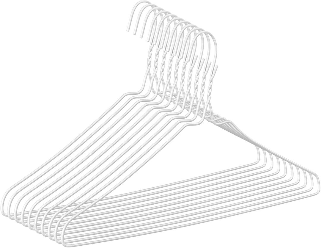 10 Pack Drip Dry Wire Hanger Bulk 16 Inch Galvanized Steel Coat Clothes Hangers with Plastic Coating Dry Cleaner Suit Holders for Home Caped Clothing (White)