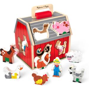 Melissa & Doug Take-Along Wooden Toy Barn, 11-Pc Portable Toddler Playset with Farm Animals & Pop-Up Roof, Preschool Learning Toys for Girls & Boys 2+