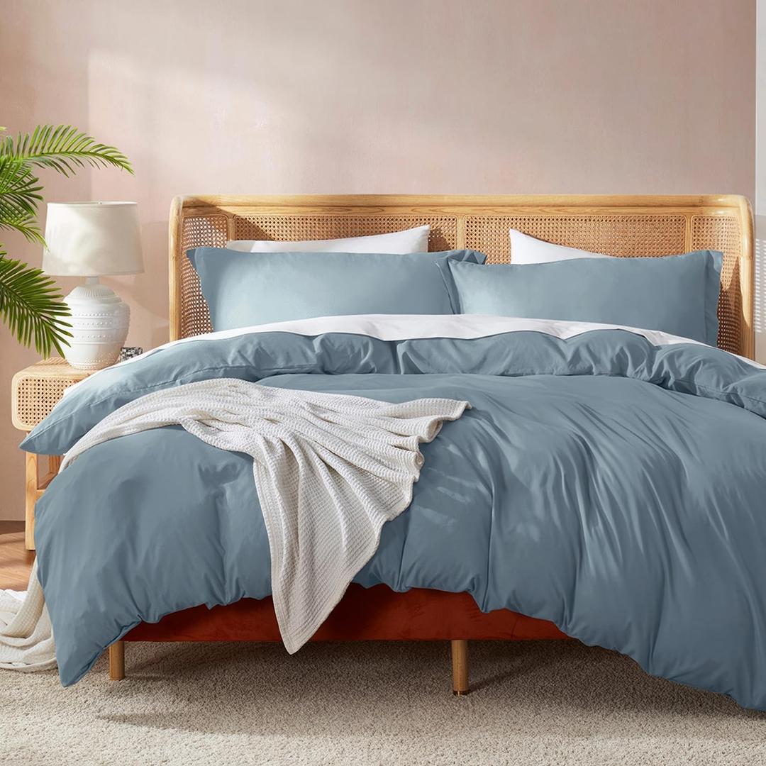 Nestl Stone Blue Duvet Cover Queen Size - Soft Double Brushed Queen Duvet Cover Set, 3 Piece, with Button Closure, 1 Duvet Cover 90x90 inches and 2 Pillow Shams