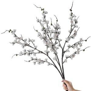Apeair Artificial White Cherry Blossom Branches 3Pcs 37.8" Faux Silk Cherry Blossom, Fake Flowers with Leaves Bouquet Decorations for Home Living Room Bedroom Table Centerpiece Vase Wedding Decor