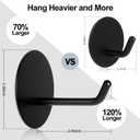 Adhesive Hooks Heavy Duty, Hold 20 Lbs, Extra Large Long Self Stick on Hanger, Wide Sticky Round Decorate Hooks, for Hanging,Clock,Clothing,Headphone,Robe,4Packs(Black)