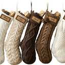 Rustic Knitted Personalized Christmas Stockings: 6 Pack 18 Inch Earth Tones Cable Knit Fireplace Stockings, Neutral Cozy Hanging Xmas Stockings Decorations for Family Holiday Decor, White Beige Brown