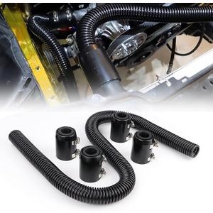 iRKY 48" Flexible Radiator Hose Stainless Steel Universal Water Hoses Adapter Coolant Radiator Hose Kit With 4Pcs Chrome Caps (8 Clamps, Black)