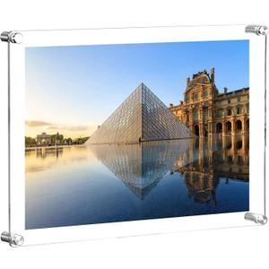 CY craft 8.5x11 Acrylic Wall Mount Floating Picture Frame,A4 Letter Size Photo Frame for Document Certificate Sign Display,Double Panel (Full Frame is 9.4x13.4 inch), Clear, Pack of 1