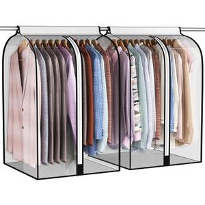 22 Gusseted Garment Bags for Hanging Clothes, All Clear Clothes Cover for Closet Storage, Wardrobe Coat Protector for Suit, Shirt Bottom Enclosed, 2 Pack, 32" Long