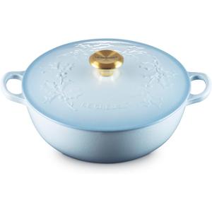 Le Creuset Enameled Cast Iron Holly Collection Traditional Chef's Oven, 4.5 qt., Coastal Blue with Gold Knob