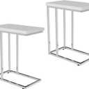 Lavish Home Sofa Side Table Set of 2  Modern C Shaped End Tables  Laptop Trays or Compact Bedside Nightstands  Space Saving Furniture (White)