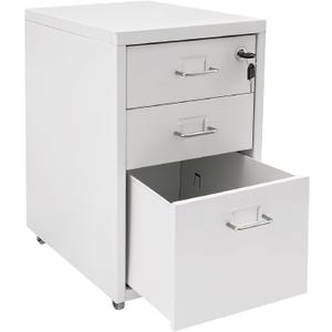 3 Drawer Vertical File Cabinet with Lock, Filing Cabinet Under Desk Office Storage Cabinet with Wheels, Desk Drawers Cabinet for Home Office,11" W x16 D x18.3 H (White, 3 Tiers)