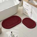 HOMEIDEAS Bathroom Rugs Sets 2 Piece, Soft Bathroom Mats and Absorbent Microfiber Machine Washable Bath Mats for Shower Room, Bathtub, Kitchen (20" x 32" + 16" x 24", Burgundy Red)