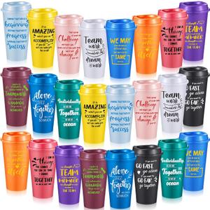 24 Pcs Appreciation Cups Gifts, Team Coffee Mugs for Office Coworkers Employee Staffs, 16 oz Reusable Plastic Cups with Lids, Gifts for Staff at Work (Bright Color)