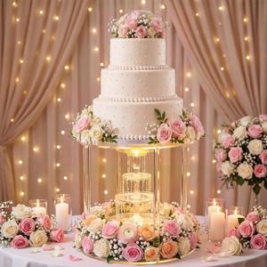 Wenqik 16 Inch Acrylic Fountain Separator Cake Stand, 2-tier Round Plates