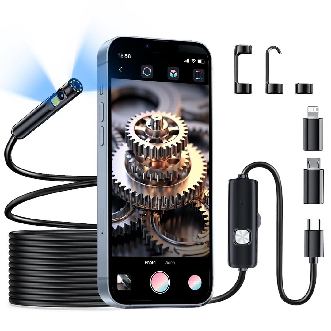 Borescope, Endoscope Camera with Light- 1920P HD Inspection Camera with Light, Dual Lens with 8+1 Adjustable LED Lights, IP67 Waterproof for Android, iPhone, iPad