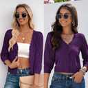 Kate Kasin Women's Cropped Cardigan Sweaters Trendy Lightweight 3/4 Sleeve Button Down Crochet Textured Shrugs Top, XL 