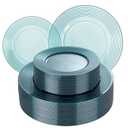 FLOWERCAT 100PCS Clear Blue Plastic Plates - Heavy Duty Plastic Plates Disposable for Summer party &Wedding - Serve for 50Guests party(10inch & 7inch)(Cyan)