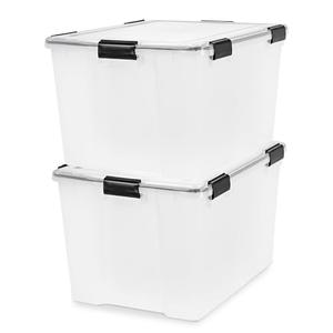 IRIS USA WeatherPro 74 Qt Storage Bins with Lids,  3 Pack, BPA-Free Plastic Gasket Box with Tight Latch and Seal, Stackable Nestable Tote Tub - Clear/Black