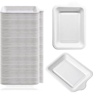 300 Pcs Small Paper Plates Bulk, 5.98 x 4.21 Inch Small Disposable Plates, White Square Paper Dessert Plate, Disposable Square Mini Dessert Plate, Sugarcane Bagasse Fiber for Wedding Party