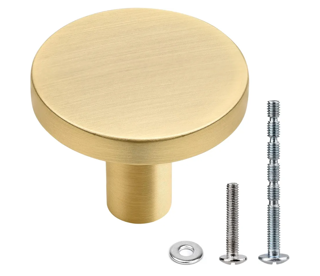 5 Pieces Round Cabinet Knobs Brushed Gold, Zinc Alloy Kitchen Cabinet Hardware Cupboard Knobs Small Drawer Knobs