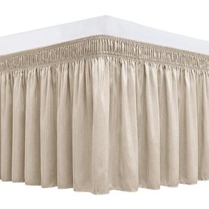 Biscaynebay Wrap Around Bed Skirts for King Beds 18" Drop, Light Camel Elastic Dust Ruffles with Adjustable Belts Silky Luxurious Fabric Machine Washable