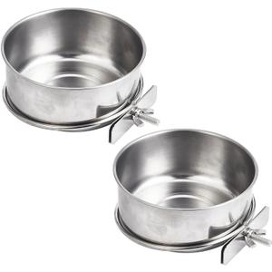 2pcs Parrot Feeding Cups Birds Food Dish Stainless Steel Parrot Feeders Water Cage Bowls with Clamp Holder for Cockatiel Parakeet Parrot Macaw Small Animal