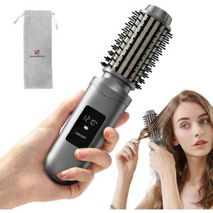 Cordless Hair Straightener Brush, Mini Hair Curling Iron Brush with 3 Temprature Controls, Anti-Scald Rechargeable Hair Curler with LCD Display, Anti-Frizz, Fast Heating for Styling & Travel