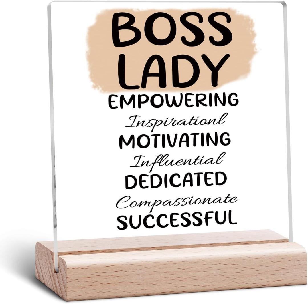 Boss Lady Gifts Boss Lady Appreciation Clear Desk Decorative Sign Thank You Gift for Women Female Leader Office Desk Sign Going Away Farewell Retirement Acrylic Decor With Wooden Stand for Table Shelf