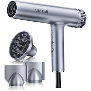Hair Dryer, Professional Brushless Motor Ionic Hair Blow Dryer with Diffuser, Magnetic Nozzles, 0.83Pound, 2000W, 60dB, 3 Heat Settings & 3 Speed & Cold Settings (Silvery)