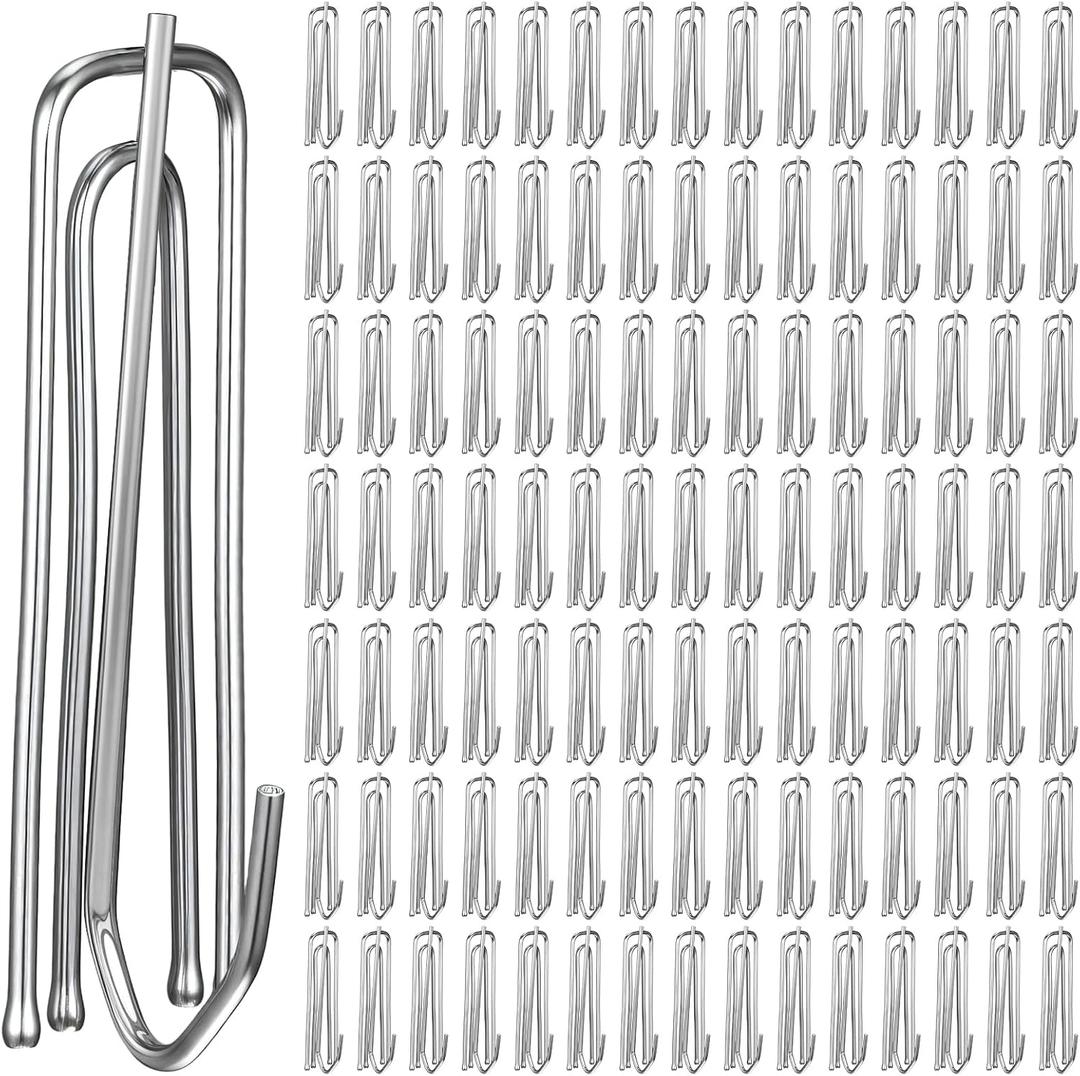 105 Pcs Stainless Steel Curtain Pleat Hooks, 4 Prongs Pinch Pleat Clips for Drapery Traverse Pleater Tape, Window Door Bathroom Curtain, Silver