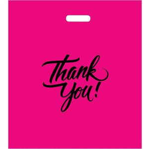 Infinite Pack Thank You Merchandise Bags, Die Cut Handles, Retail Shopping Bags for Boutique - Choose Color & Size (12" X 15", PACK OF 100, Pink)