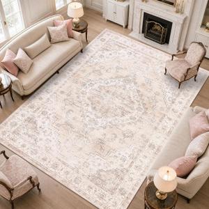 Garvee Pink Girls Bedroom 6x9 Area Rugs for Living Room, Boho Vintage Non-Slip Washable Low-Pile Stain Resistant Soft Carpet for Bedroom Home Office Nursery Kitchen Room Decor