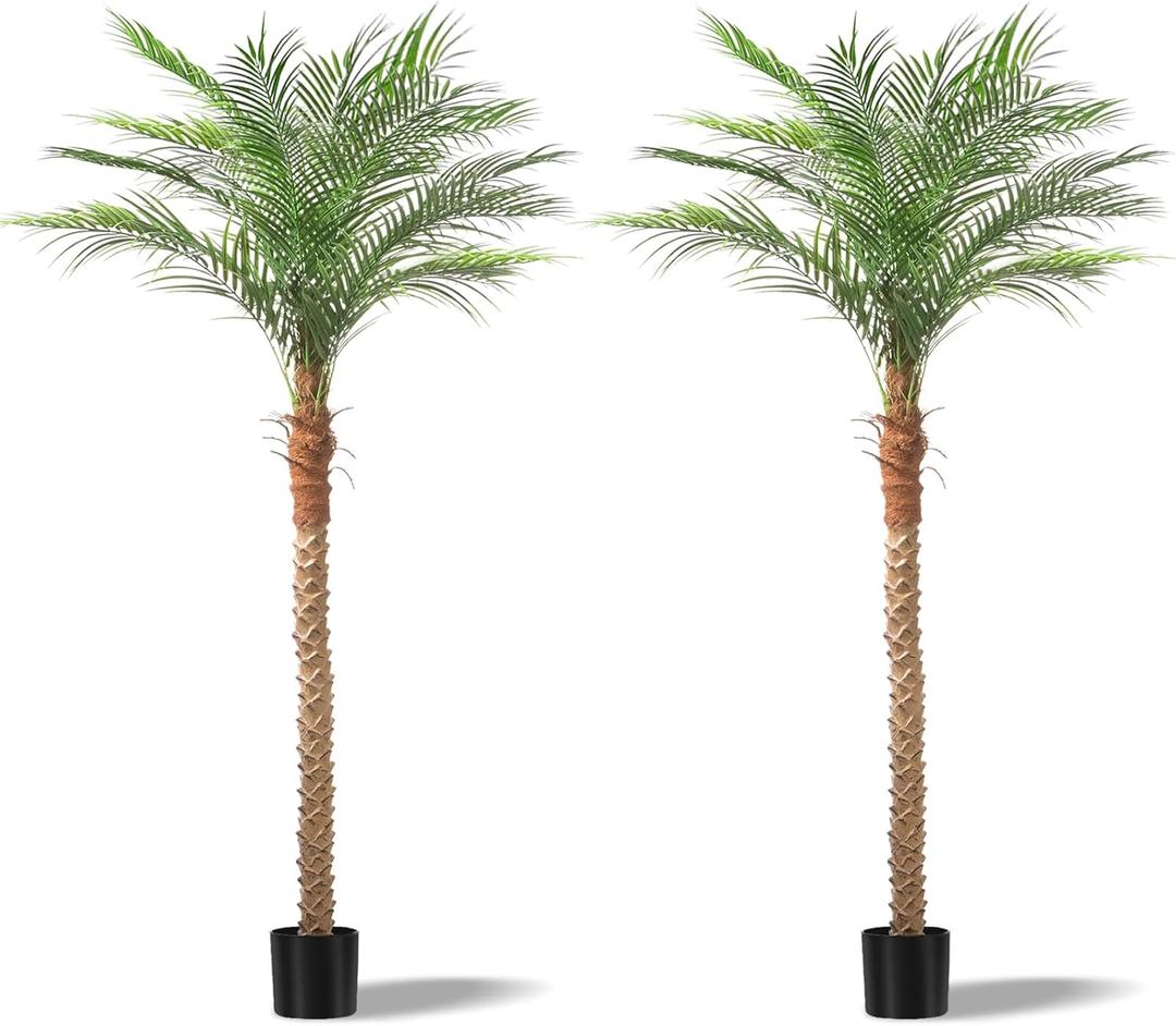 Artificial Phoenix Palm Tree 7ft Tall 2 Set  Large Fake Palm Tree with 15 Adjustable Leaves, Outdoor Indoor Faux Sago Palm Plant for Living Room Patio Poolside Yard Decor
