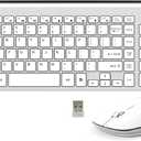 FENIFOX Keyboard and Mouse Wireless, USB 2.4GHz Combo Silent Quiet Low Profile Compact Full Size Flat Slim Thin Portable with Number Pad Soft Cover for PC Laptop Computer Office - White & Silver