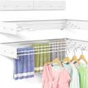 Clothes Drying Rack Wall Mounted for Laundry, Drying Rack Clothing Wall Mounted, 5 Aluminum Rods with 6 Hooks, Space-Saving Collapsible Wall Drying Rack for Indoor Outdoor (White, 40'')