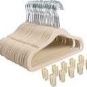 Finnhomy Non-Slip Clothes Hanger for Baby and Kids 30-Pack Velvet Hangers with 10 Finger Clips,Beige