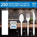 250Pack Plastic Cutlery Packets, Knife Fork Spoon Napkin Salt Pepper Sets, Individually Wrapped White Plastic Cutlery Packets for Delivery, Cafeterias, Restaurants