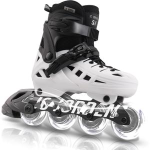 Inline Skates for Kids Girls and Boys, 4 Sizes Adjustable Roller Skates Blades with Full Light Up Wheels for Women Men, Durable Outer Shell, Roller Skates 4-12 Adults (XLarge-Youth & Adult (8-11 US), Black & White)