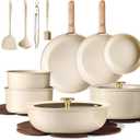 CAROTE 22PCS Pots and Pans set Non Stick, Ceramic Cookware Set, RV Kitchen Cooking Set Removable Handles, Oven Safe, Induction Coolware, Non-toxic Kitchen Cooking Set, PFAS and PFOA Free (Oatmeal)